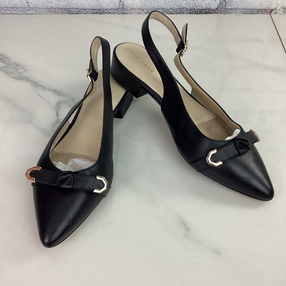 Cole Haan Women's Menlo Skimmer Black Leather Slingback Flats, US 10